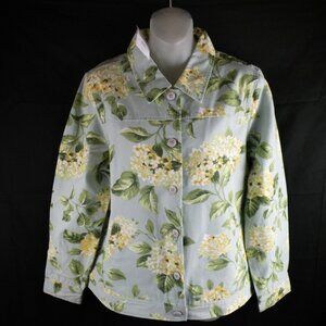 NWT Appleseed's Hydrangea Floral Button Jean Jacket Petite Large